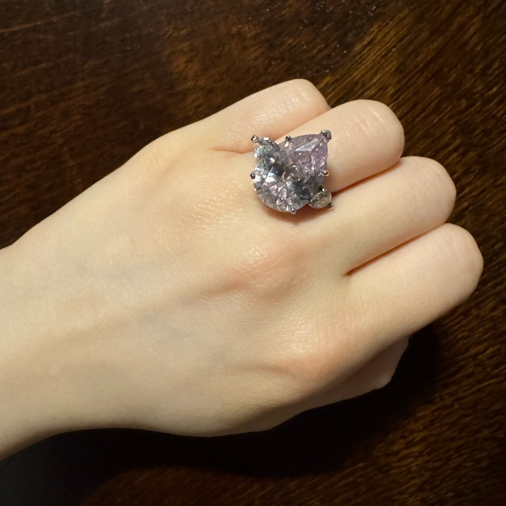 Sterling Silver Teardrop Pink Crystal Statement Ring